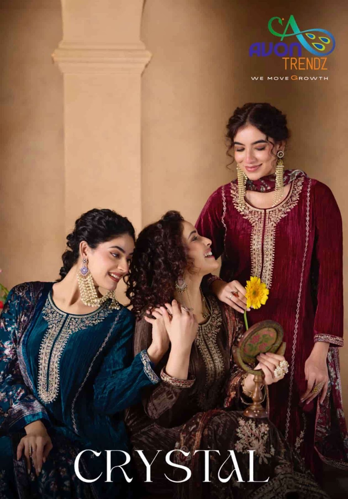 Crystal Avon Trendz Crush Velvet Suits Wholesaler Gujarat