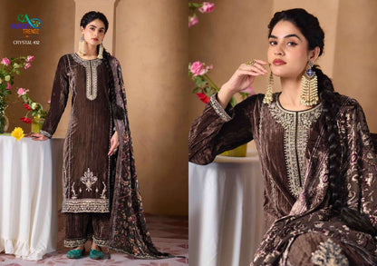 Crystal Avon Trendz Crush Velvet Suits Wholesaler Gujarat