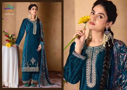 Crystal Avon Trendz Crush Velvet Suits Wholesaler Gujarat