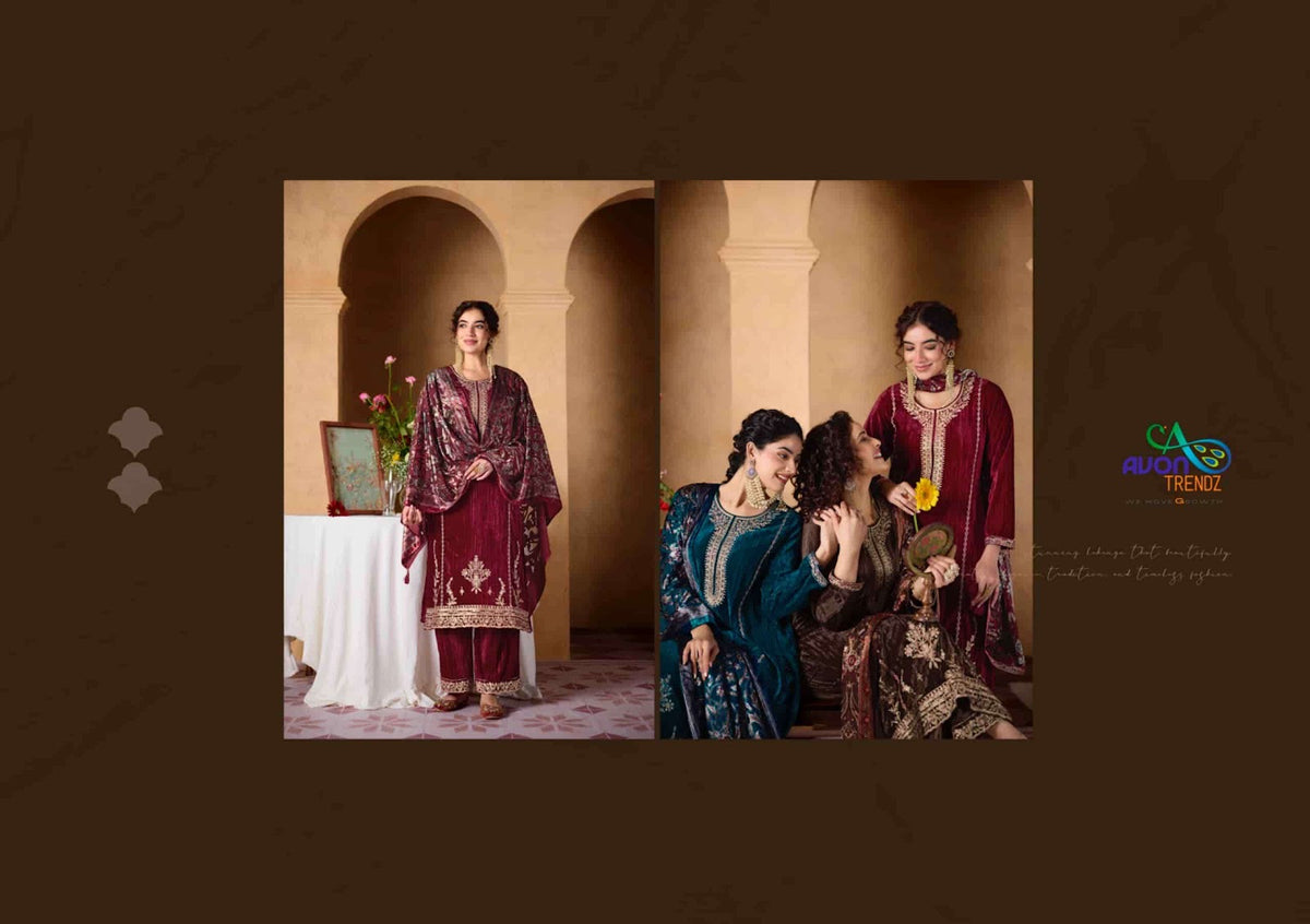 Crystal Avon Trendz Crush Velvet Suits Wholesaler Gujarat
