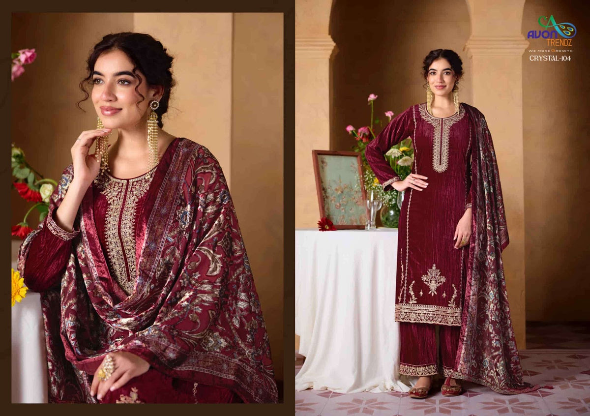Crystal Avon Trendz Crush Velvet Suits Wholesaler Gujarat