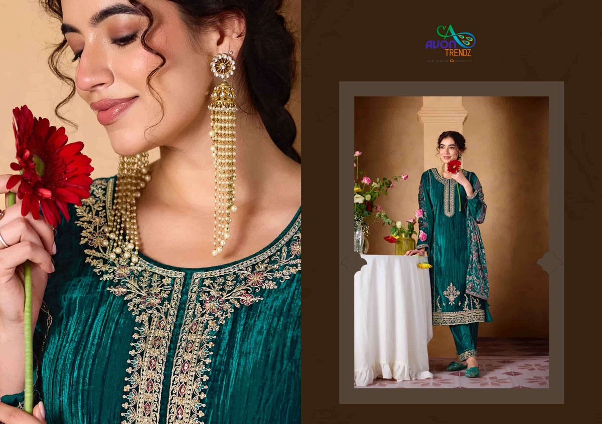 Crystal Avon Trendz Crush Velvet Suits Wholesaler Gujarat