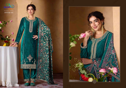 Crystal Avon Trendz Crush Velvet Suits Wholesaler Gujarat
