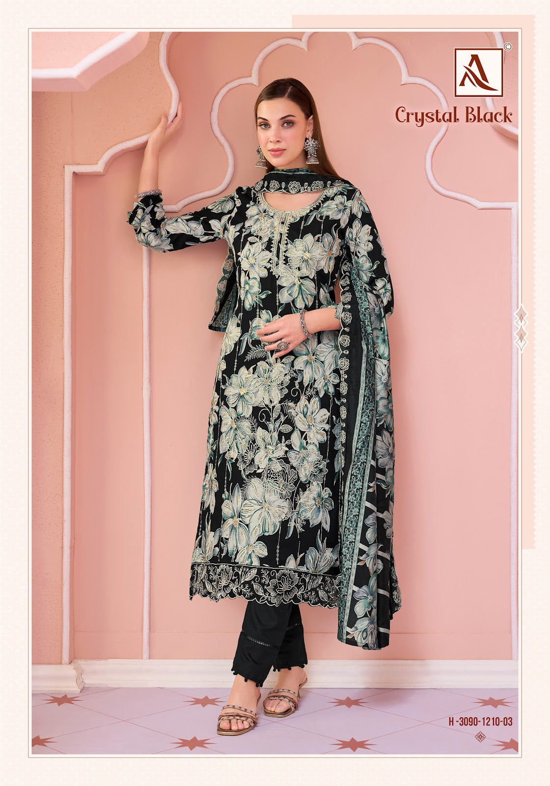 Crystal Black Alok Viscose Reyon Karachi Salwar Suits Wholesale