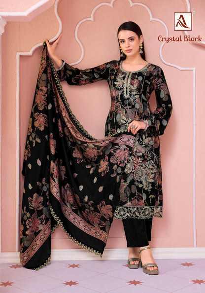 Crystal Black Alok Viscose Reyon Karachi Salwar Suits Wholesale