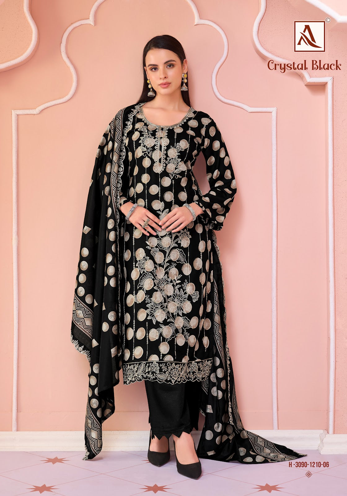 Crystal Black Alok Viscose Reyon Karachi Salwar Suits Wholesale