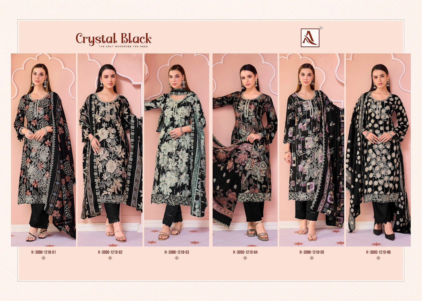 Crystal Black Alok Viscose Reyon Karachi Salwar Suits Wholesale
