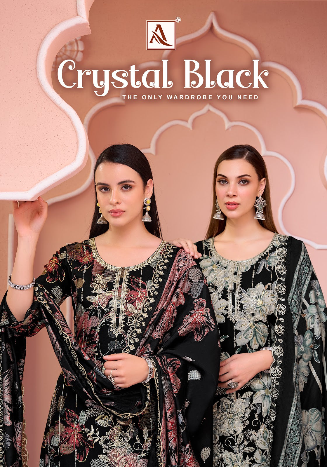 Crystal Black Alok Viscose Reyon Karachi Salwar Suits Wholesale
