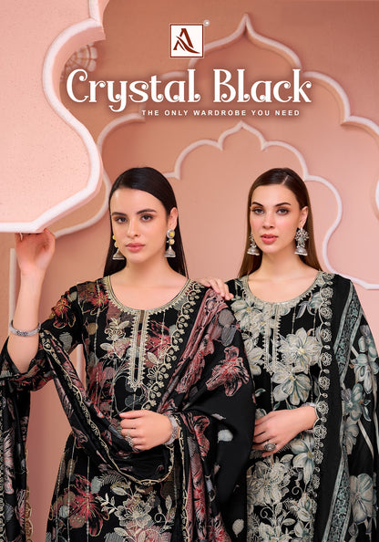 Crystal Black Alok Viscose Reyon Karachi Salwar Suits Wholesale