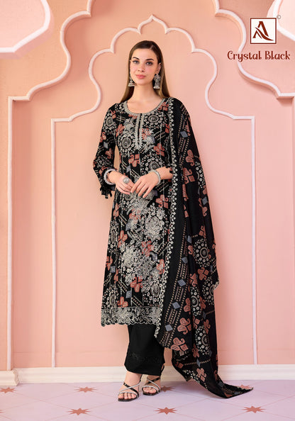 Crystal Black Alok Viscose Reyon Karachi Salwar Suits Wholesale