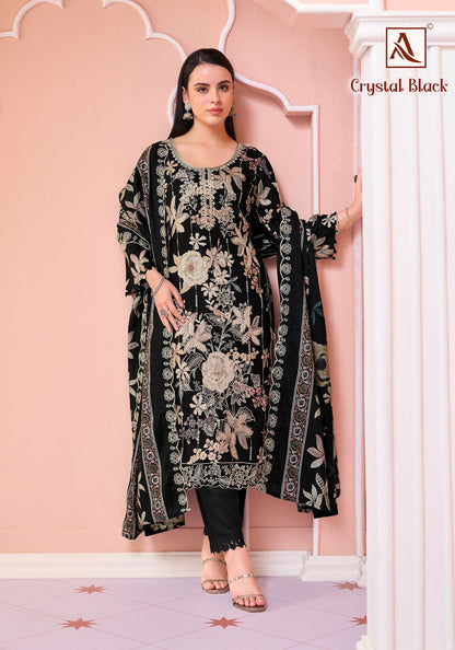 Crystal Black Alok Viscose Reyon Karachi Salwar Suits Wholesale