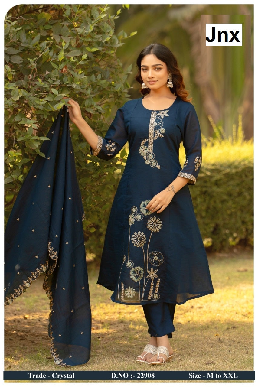 Crystal Jnx Mul Chanderi Readymade Anarkali Suits Wholesaler India