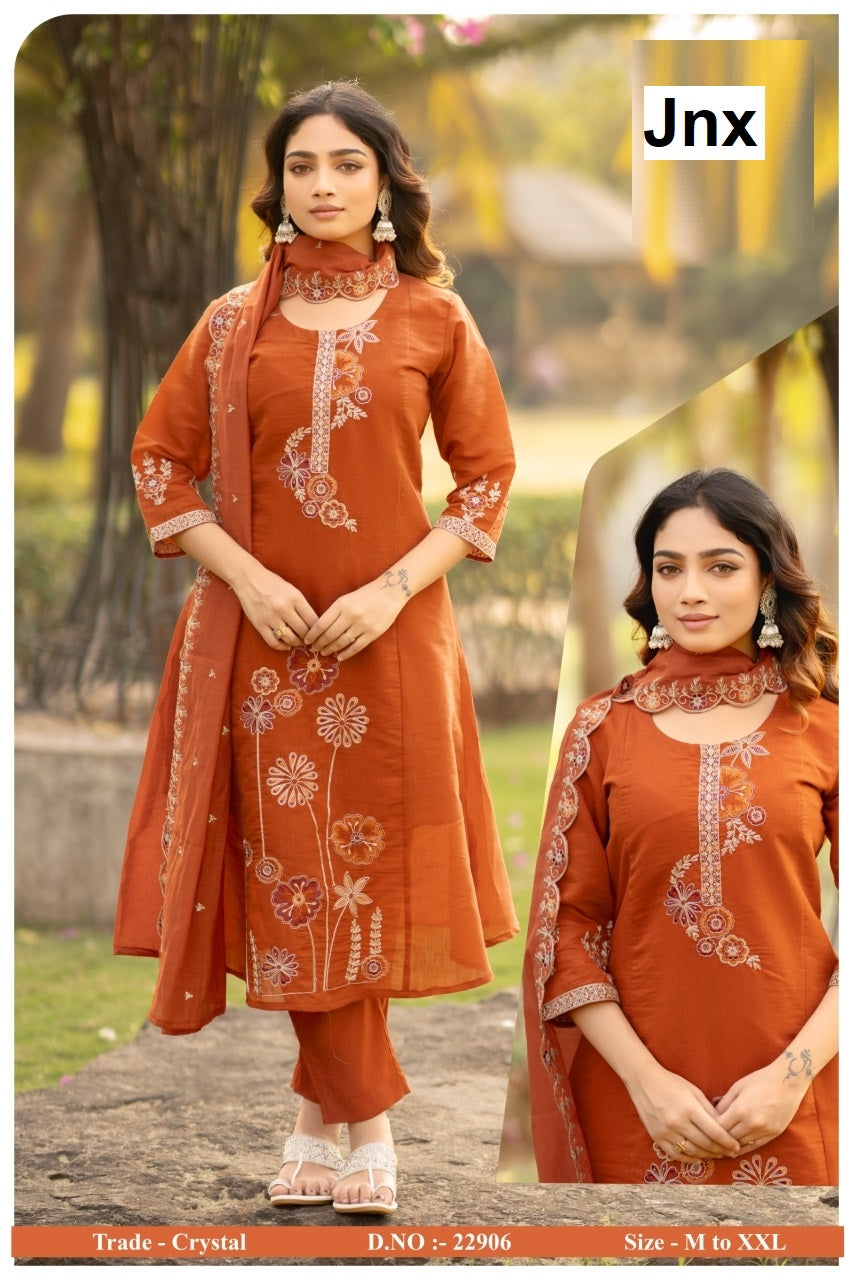 Crystal Jnx Mul Chanderi Readymade Anarkali Suits Wholesaler India