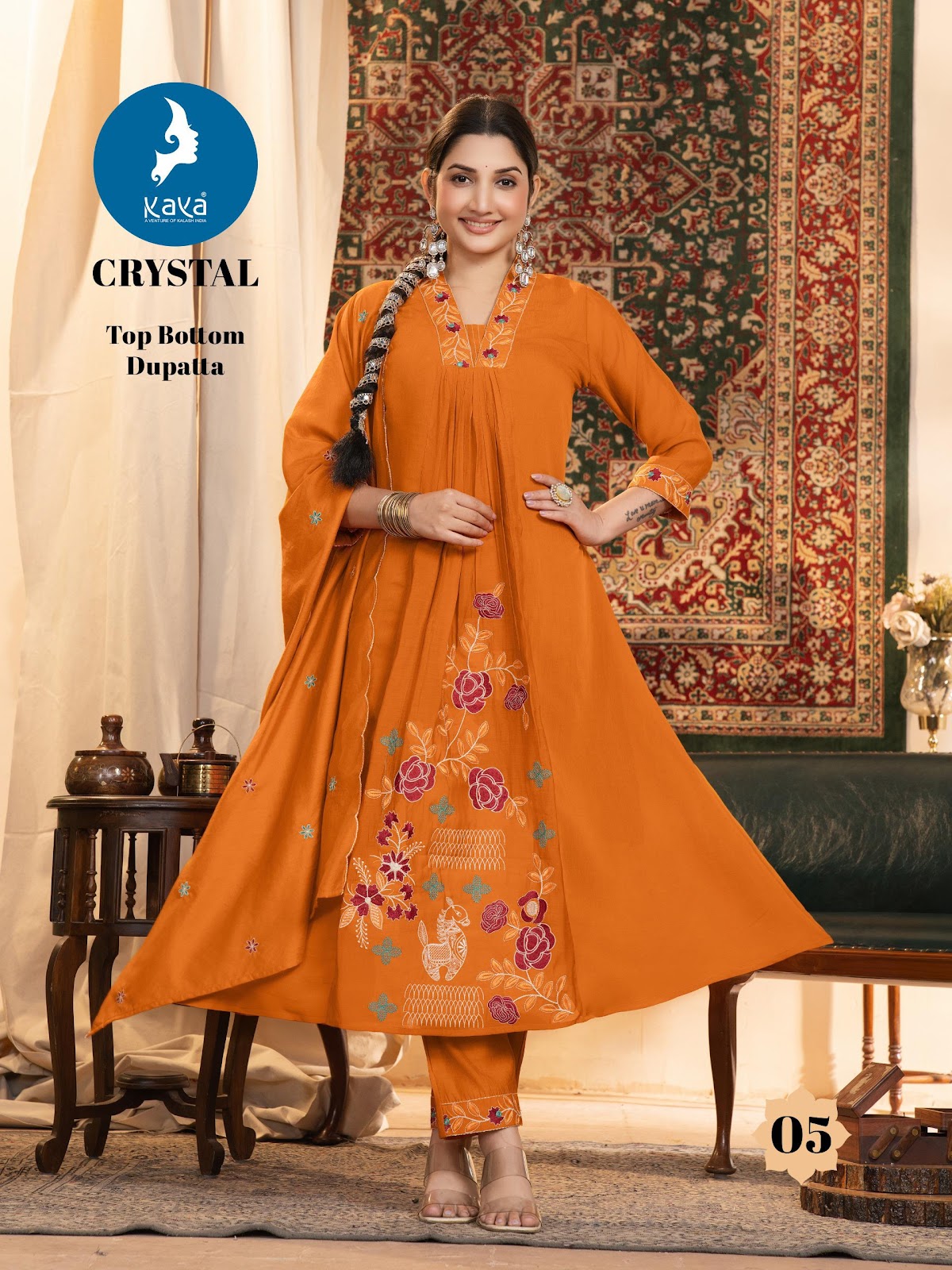 Crystal Kaya Chanderi Readymade Anarkali Suits Wholesale Rate
