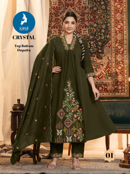 Crystal Kaya Chanderi Readymade Anarkali Suits Wholesale Rate