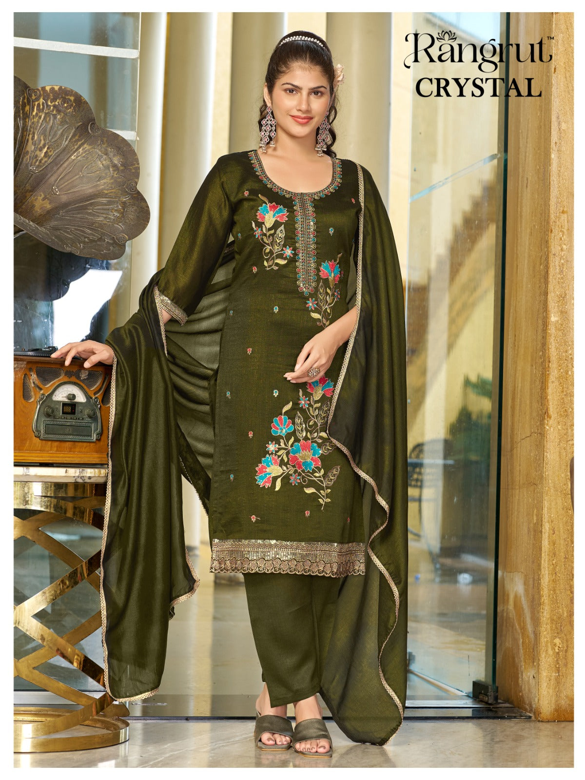 Crystal Rangrut Banwery Vichitra Readymade Pant Style Suits Wholesaler Ahmedabad