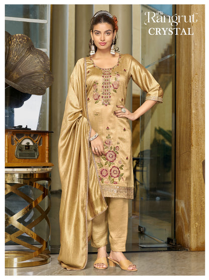 Crystal Rangrut Banwery Vichitra Readymade Pant Style Suits Wholesaler Ahmedabad