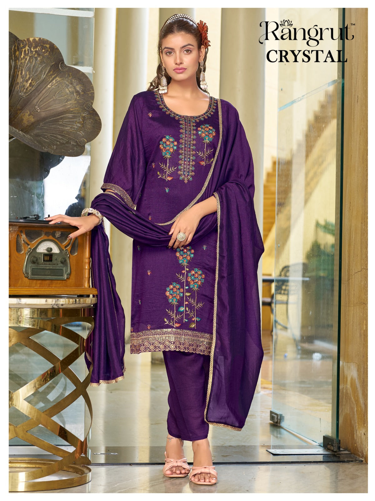 Crystal Rangrut Banwery Vichitra Readymade Pant Style Suits Wholesaler Ahmedabad