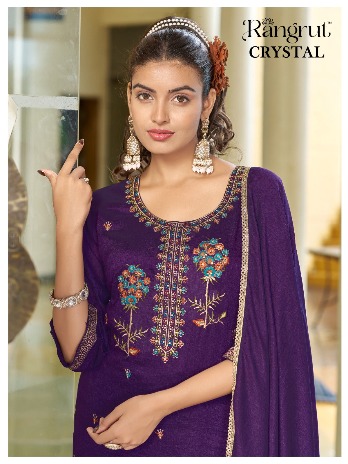 Crystal Rangrut Banwery Vichitra Readymade Pant Style Suits Wholesaler Ahmedabad