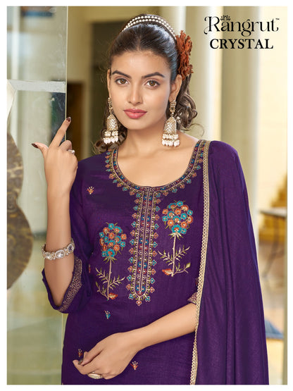 Crystal Rangrut Banwery Vichitra Readymade Pant Style Suits Wholesaler Ahmedabad