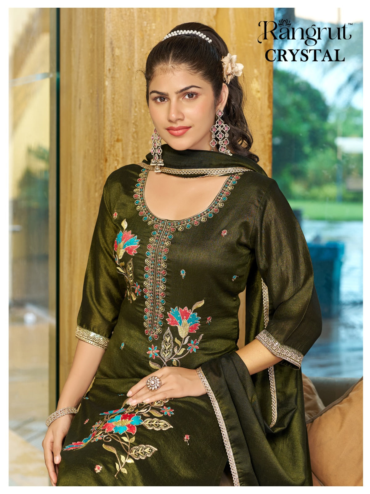 Crystal Rangrut Banwery Vichitra Readymade Pant Style Suits Wholesaler Ahmedabad