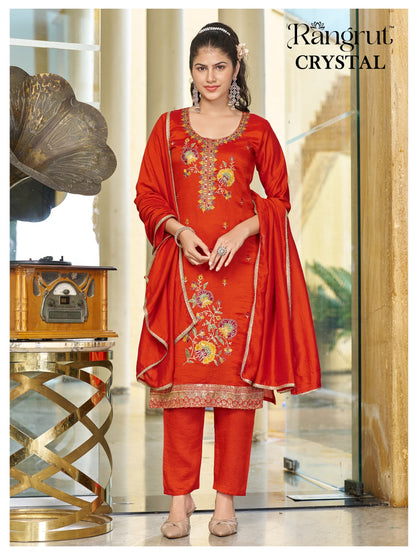 Crystal Rangrut Banwery Vichitra Readymade Pant Style Suits Wholesaler Ahmedabad