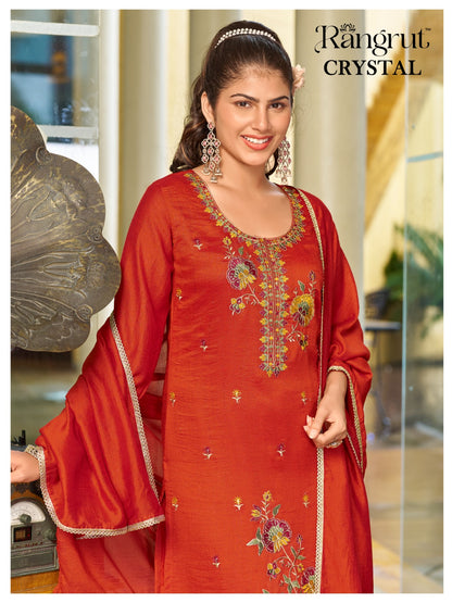Crystal Rangrut Banwery Vichitra Readymade Pant Style Suits Wholesaler Ahmedabad
