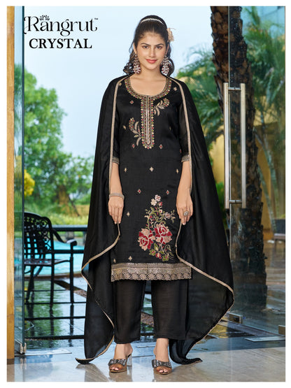 Crystal Rangrut Banwery Vichitra Readymade Pant Style Suits Wholesaler Ahmedabad