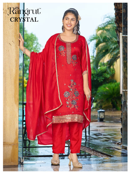 Crystal Rangrut Banwery Vichitra Readymade Pant Style Suits Wholesaler Ahmedabad