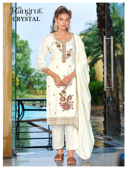 Crystal Rangrut Banwery Vichitra Readymade Pant Style Suits Wholesaler Ahmedabad
