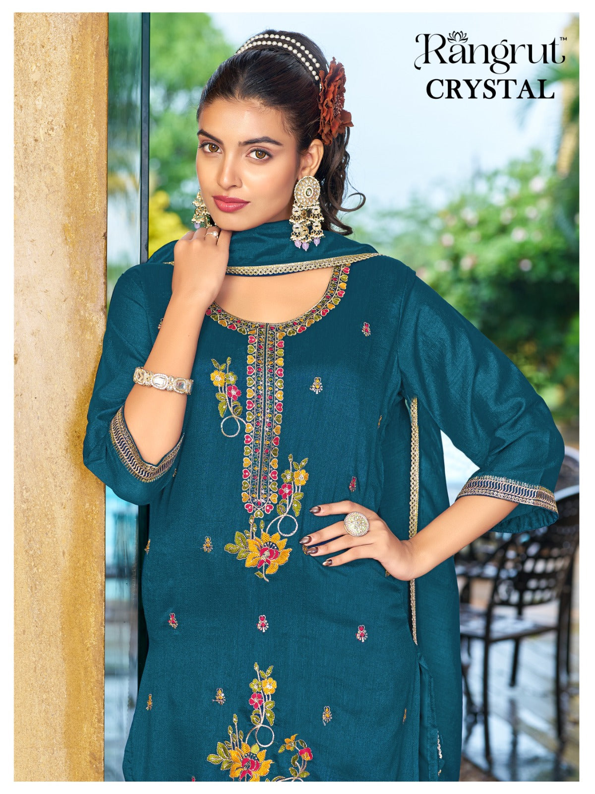 Crystal Rangrut Banwery Vichitra Readymade Pant Style Suits Wholesaler Ahmedabad