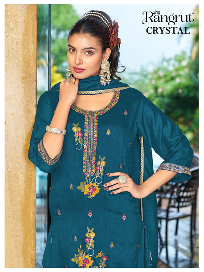 Crystal Rangrut Banwery Vichitra Readymade Pant Style Suits Wholesaler Ahmedabad