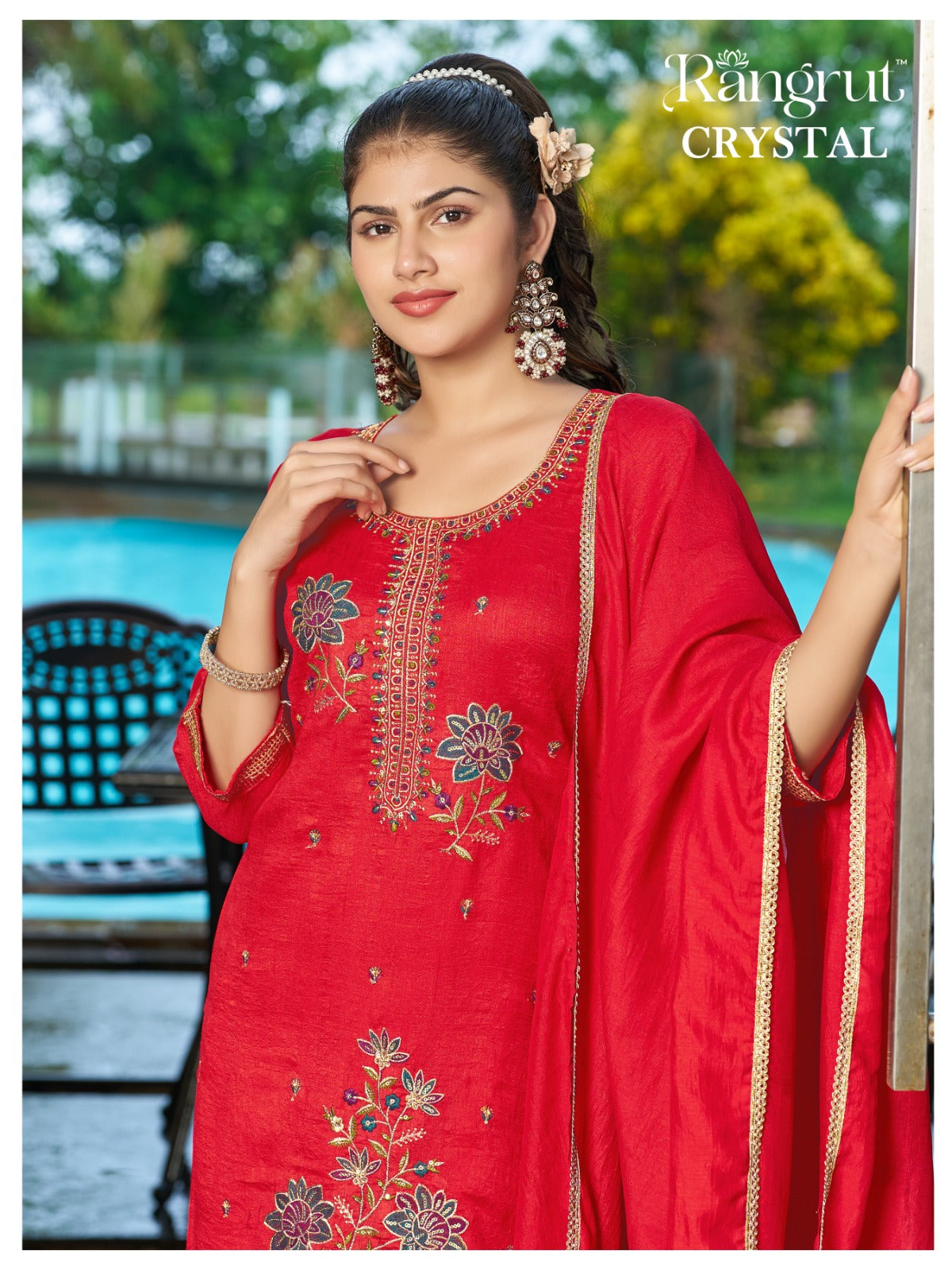 Crystal Rangrut Banwery Vichitra Readymade Pant Style Suits Wholesaler Ahmedabad