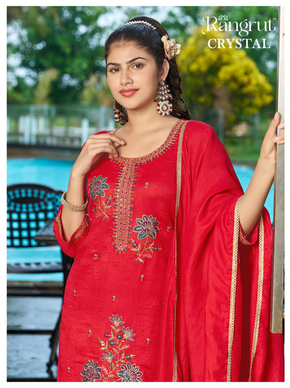 Crystal Rangrut Banwery Vichitra Readymade Pant Style Suits Wholesaler Ahmedabad