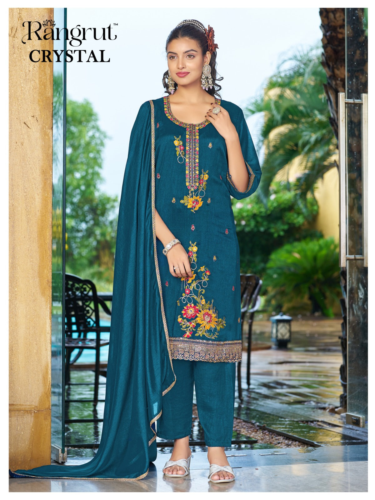 Crystal Rangrut Banwery Vichitra Readymade Pant Style Suits Wholesaler Ahmedabad
