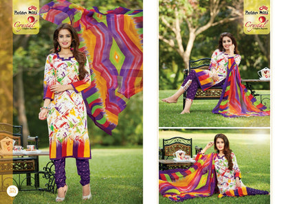Crystal Vol 2 Patidar Mills Cotton Dress Material Chiffon Dupatta Wholesale Rate