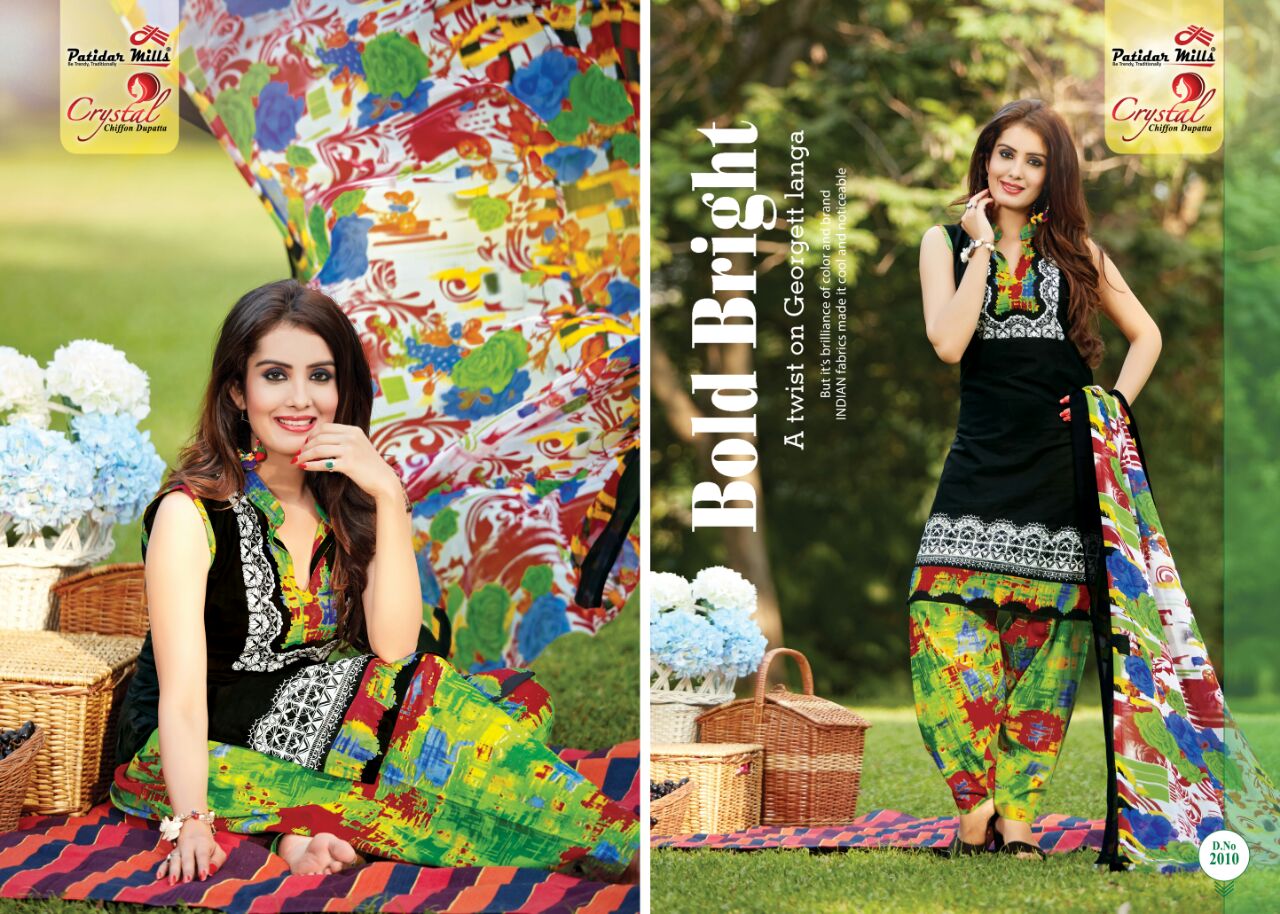 Crystal Vol 2 Patidar Mills Cotton Dress Material Chiffon Dupatta Wholesale Rate