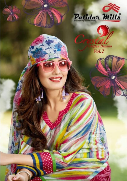 Crystal Vol 2 Patidar Mills Cotton Dress Material Chiffon Dupatta Wholesale Rate