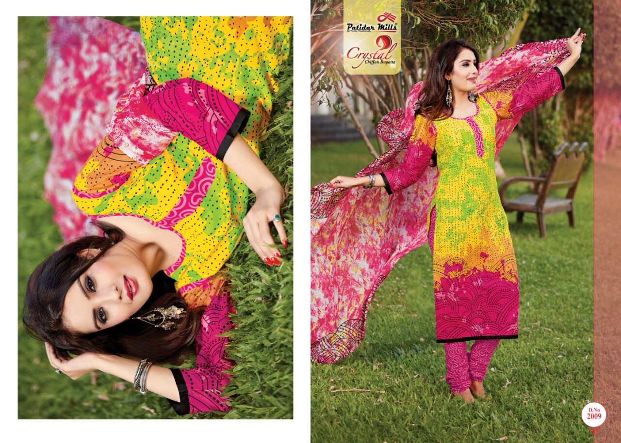 Crystal Vol 2 Patidar Mills Cotton Dress Material Chiffon Dupatta Wholesale Rate