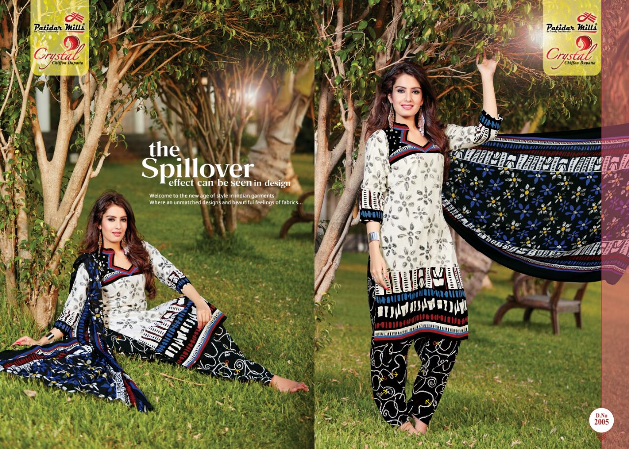 Crystal Vol 2 Patidar Mills Cotton Dress Material Chiffon Dupatta Wholesale Rate