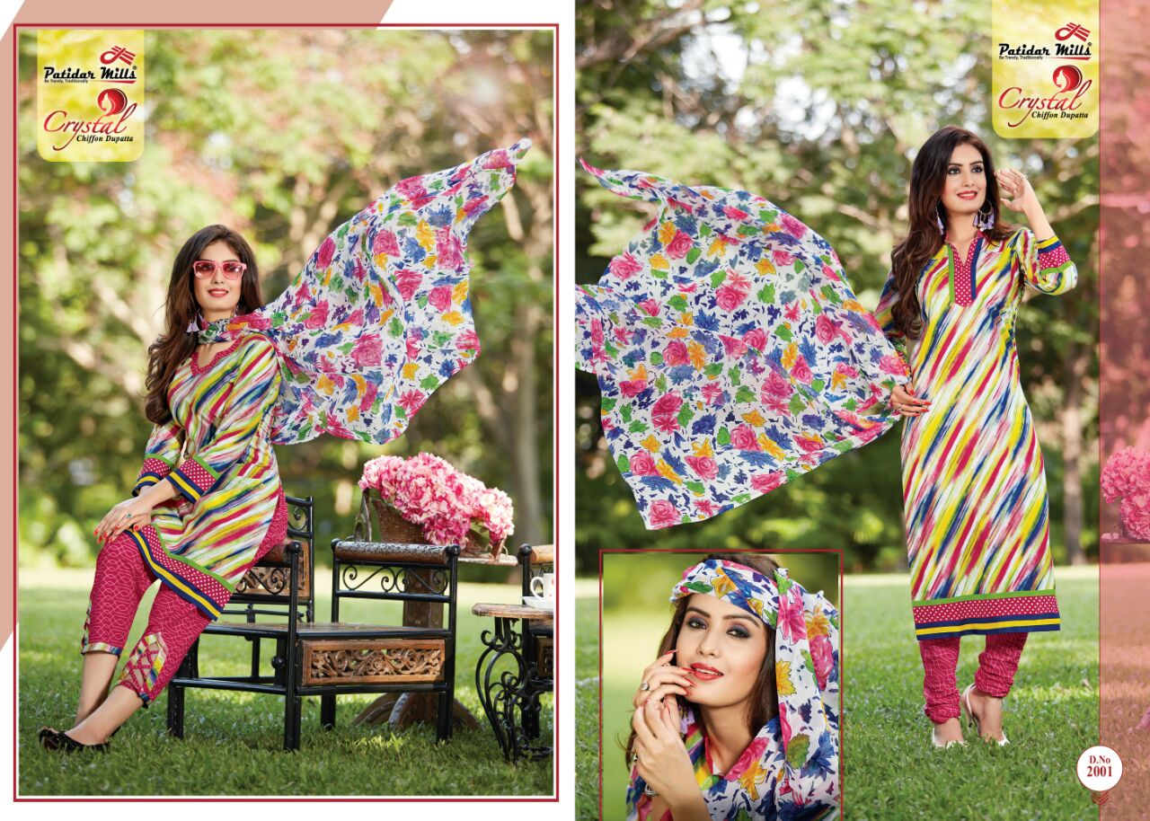 Crystal Vol 2 Patidar Mills Cotton Dress Material Chiffon Dupatta Wholesale Rate