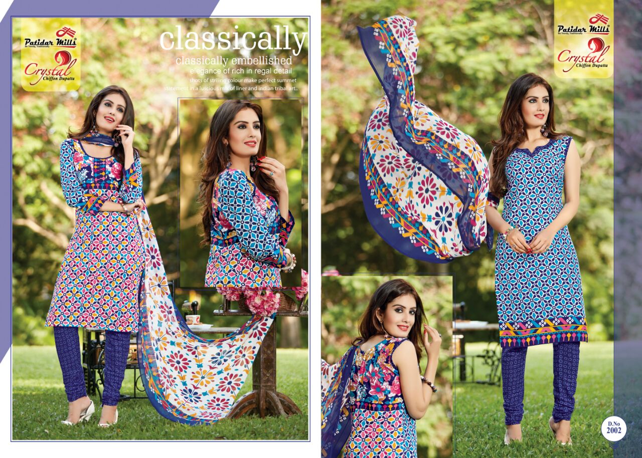 Crystal Vol 2 Patidar Mills Cotton Dress Material Chiffon Dupatta Wholesale Rate