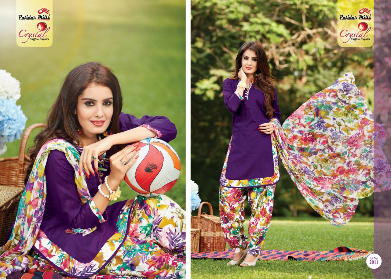 Crystal Vol 2 Patidar Mills Cotton Dress Material Chiffon Dupatta Wholesale Rate