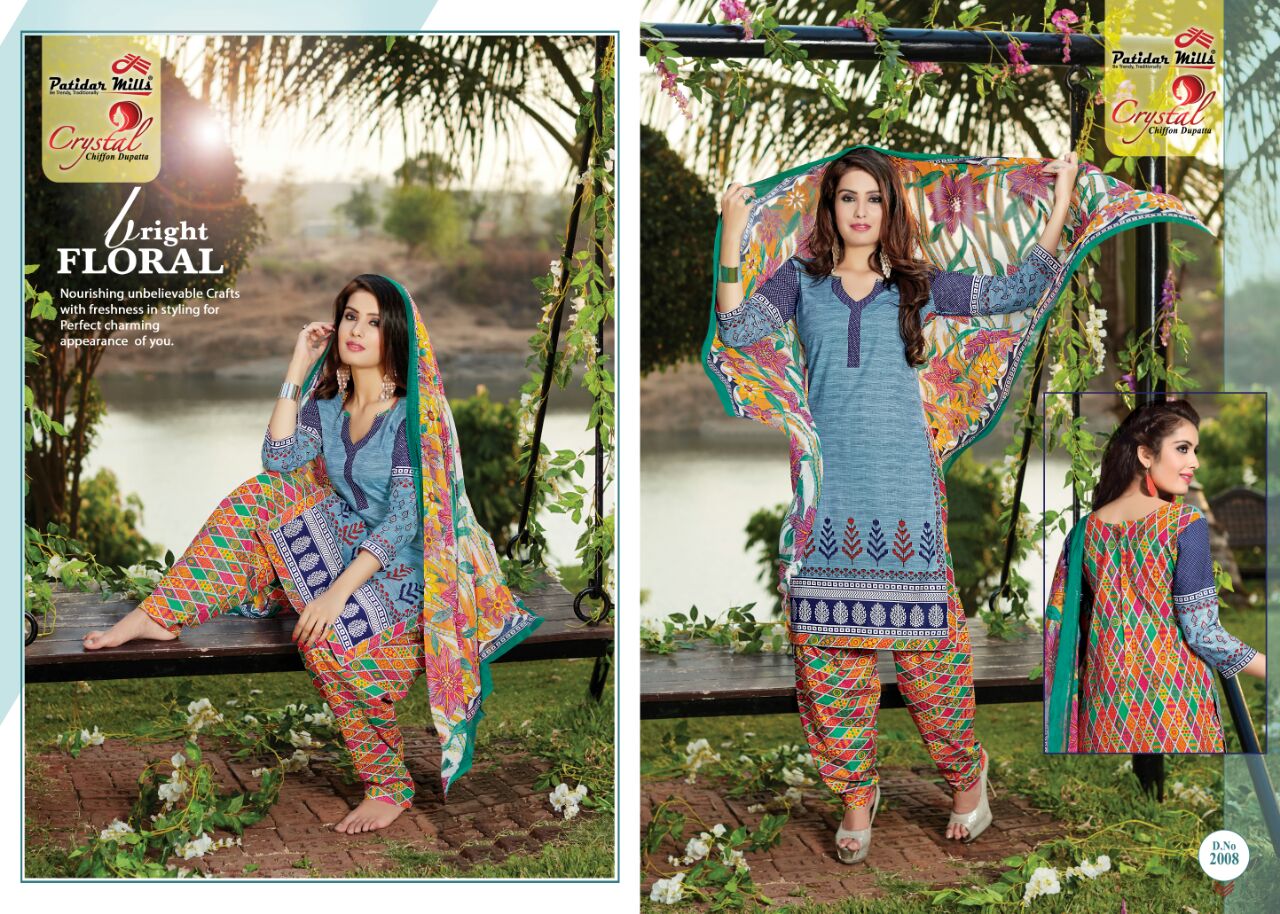 Crystal Vol 2 Patidar Mills Cotton Dress Material Chiffon Dupatta Wholesale Rate