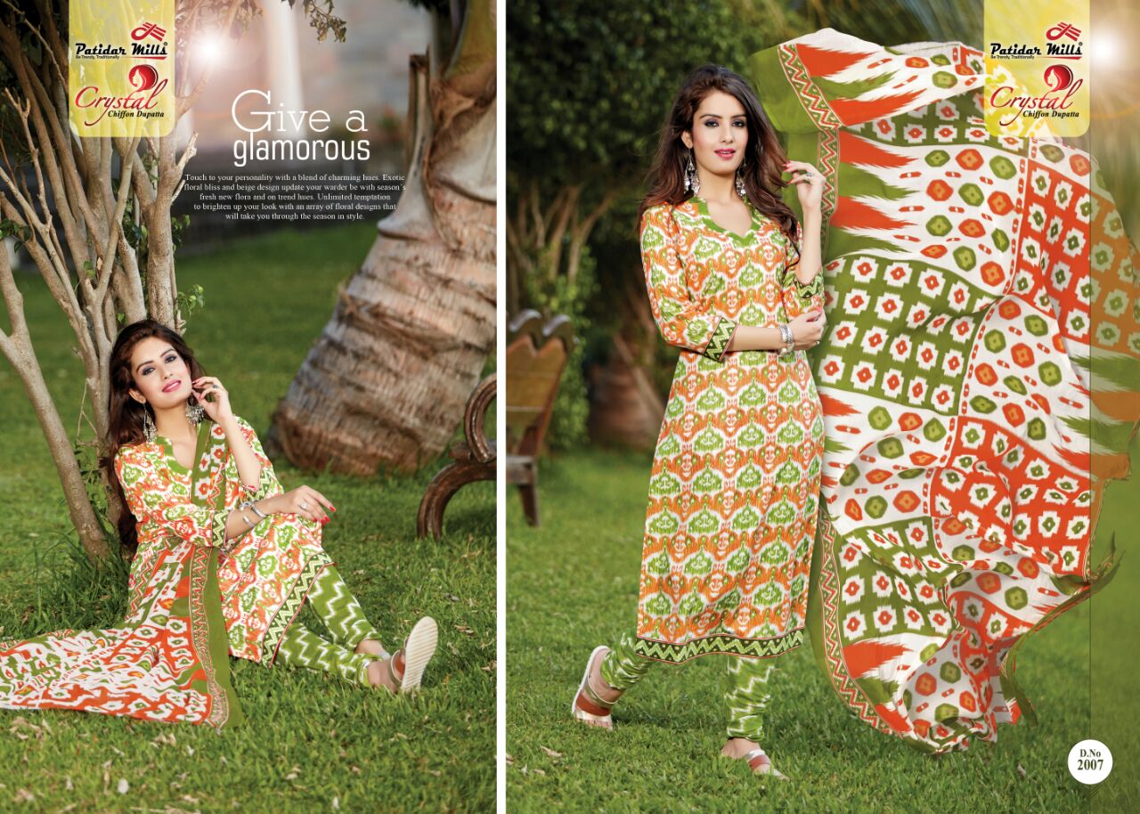 Crystal Vol 2 Patidar Mills Cotton Dress Material Chiffon Dupatta Wholesale Rate