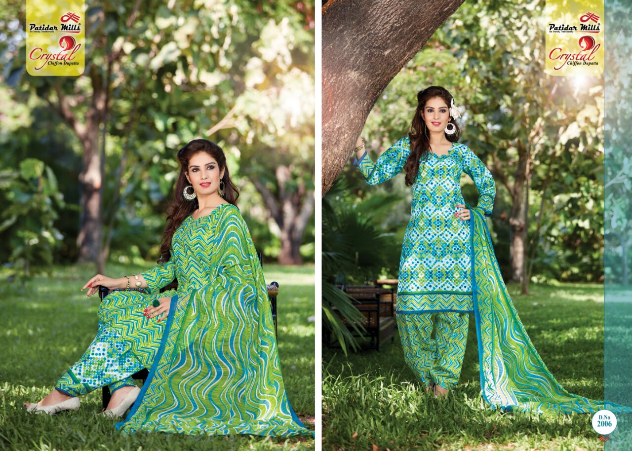 Crystal Vol 2 Patidar Mills Cotton Dress Material Chiffon Dupatta Wholesale Rate