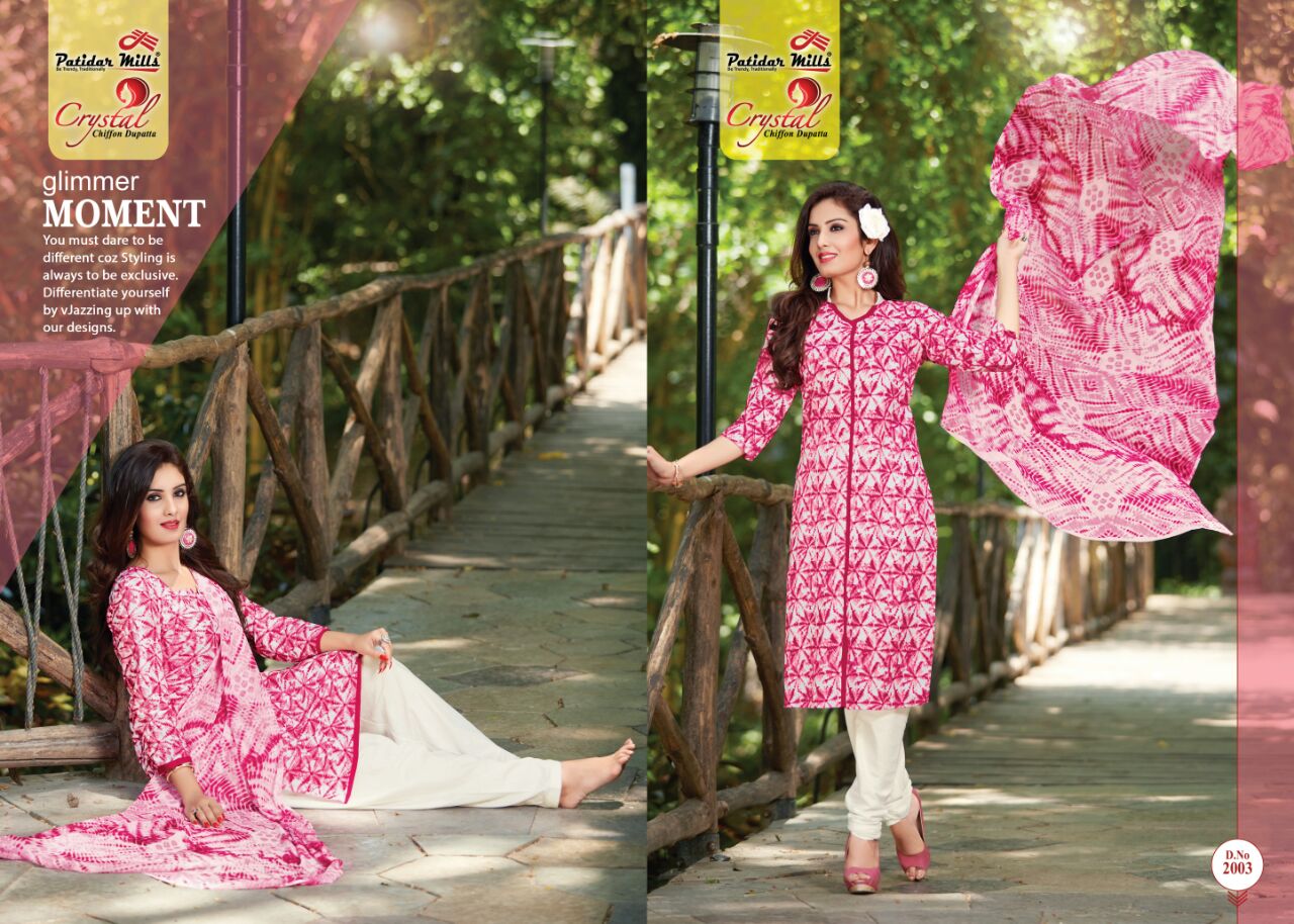 Crystal Vol 2 Patidar Mills Cotton Dress Material Chiffon Dupatta Wholesale Rate