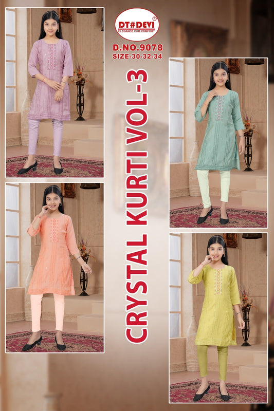 Crystal Vol 3 Dn 9078 Dt Devi Roman Girls Kurti Wholesaler