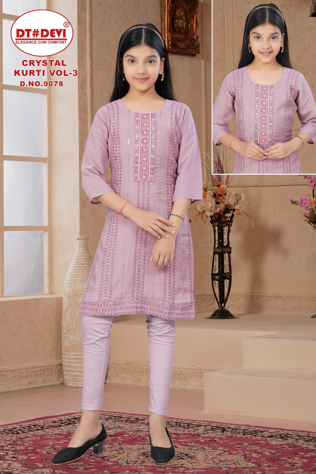 Crystal Vol 3 Dn 9078 Dt Devi Roman Girls Kurti Wholesaler