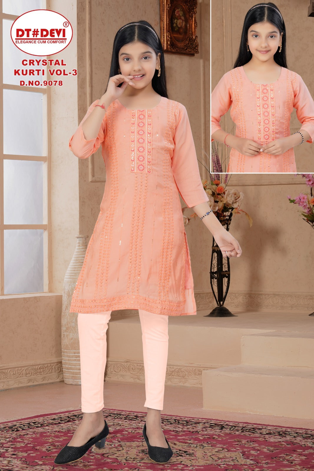 Crystal Vol 3 Dn 9078 Dt Devi Roman Girls Kurti Wholesaler